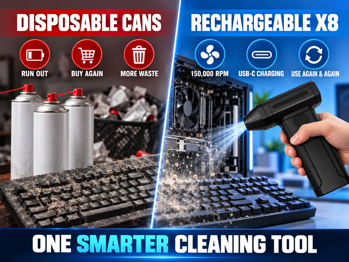 2-in-1 Cordless Air Duster & Vacuum – 150,000 RPM Rechargeable Turbo Blower